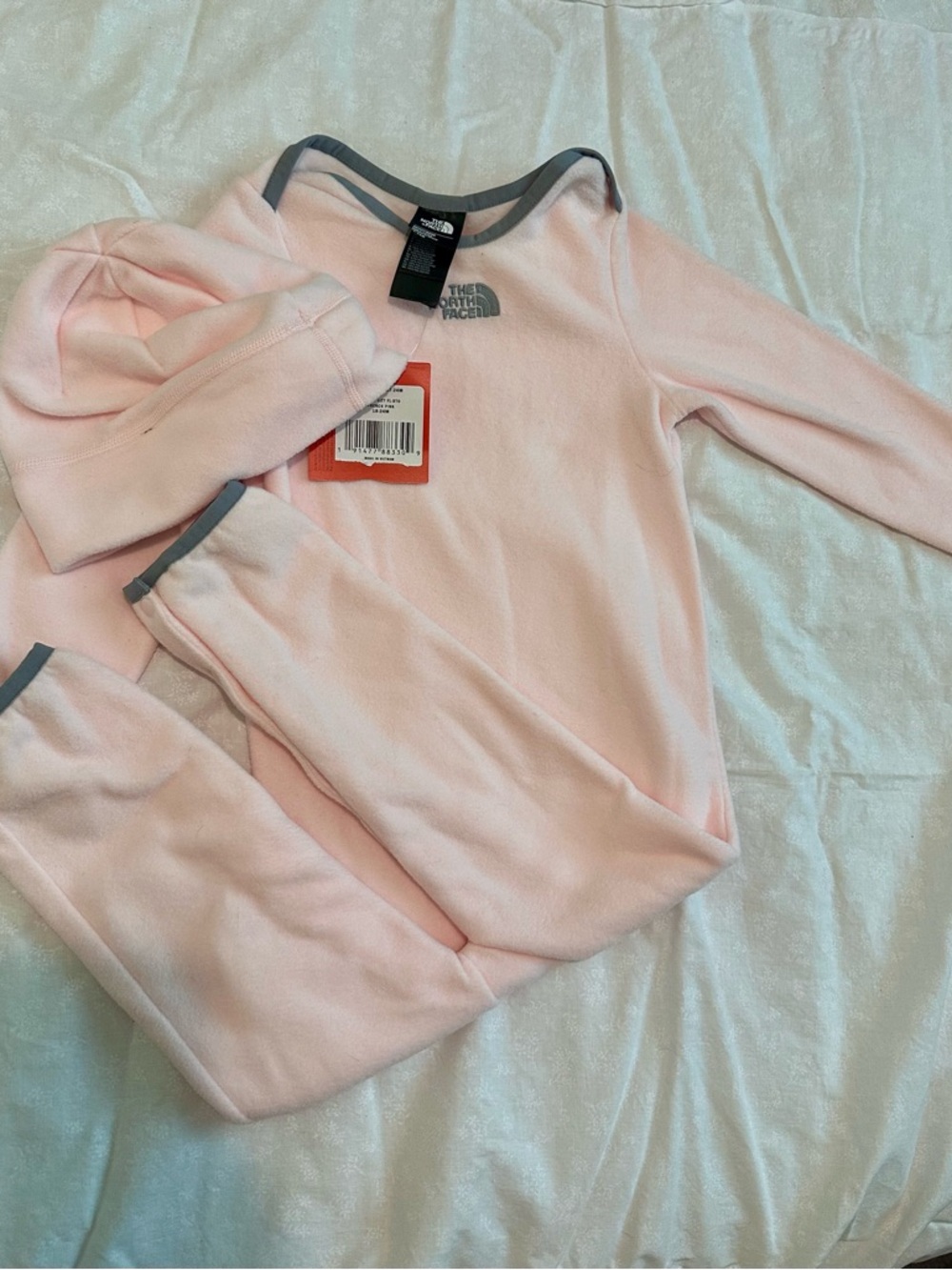 The North Face Pink Fleece Kids Bunting Set with Gray Trim